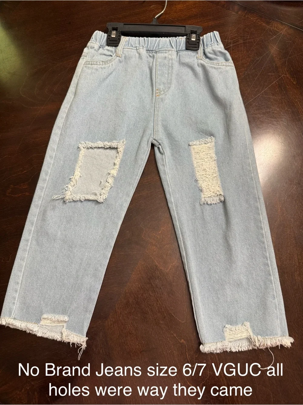 Girls' Light Blue Distressed Elastic-Waist Jeans
